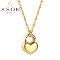 Ason Waterproof Stainless Steel Necklace Pvd 18k Gold Love Heart Lock Pendant Necklace for Women