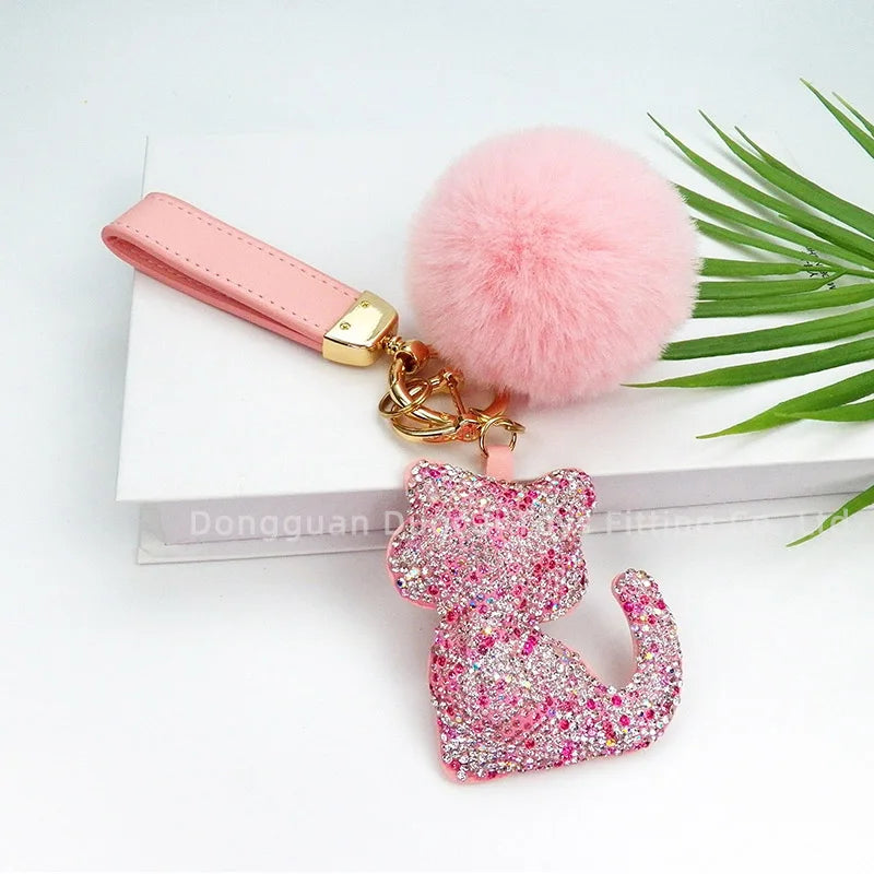 New Luxury Cartoon Diamond Leather Bag Charm Key Chain Accessories Key Ring Wristlet Designer Keychain