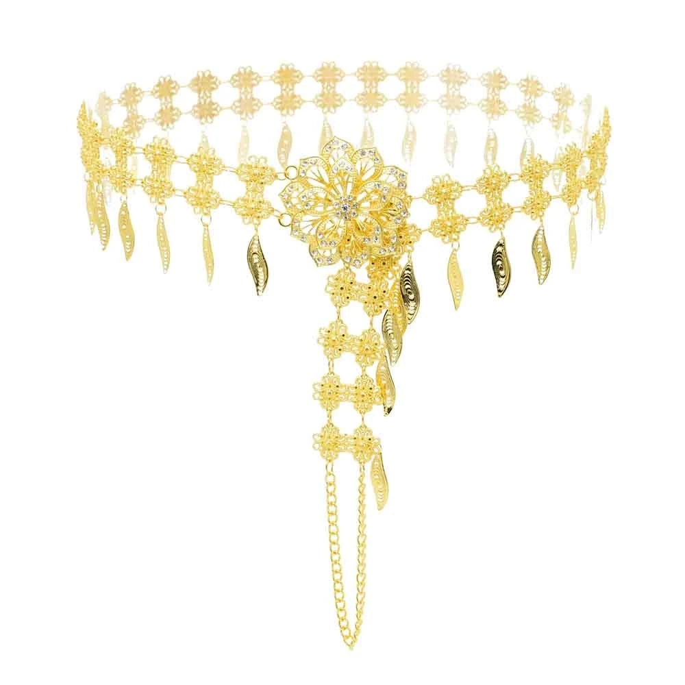 Bohemian Gold Metal Flower Waist Belly Chain for Women Dance Belt Body Jewelry