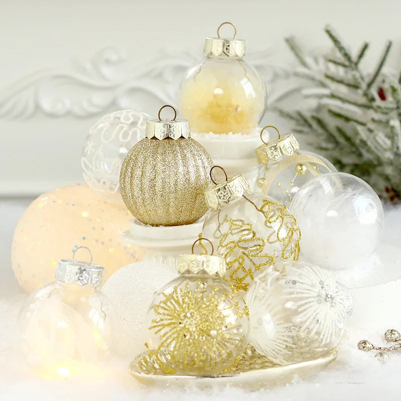 High Quality 6cm PET Transparent Christmas Ball Cross-Border Painted Tree Pendant Gift Suit New Xmas Decorations