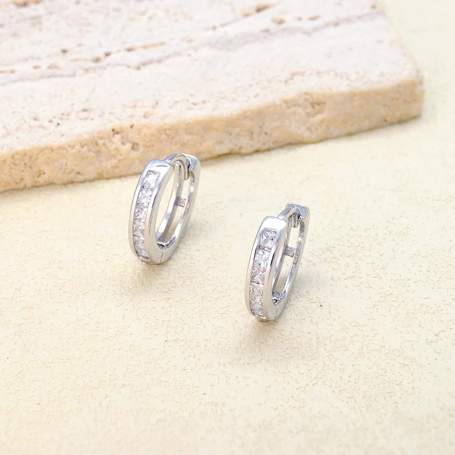 Zircon Simple Classic Fashion Style Round Earring 925 Silver Hoop Earrings for Women Fine Jewelry Party Accessories