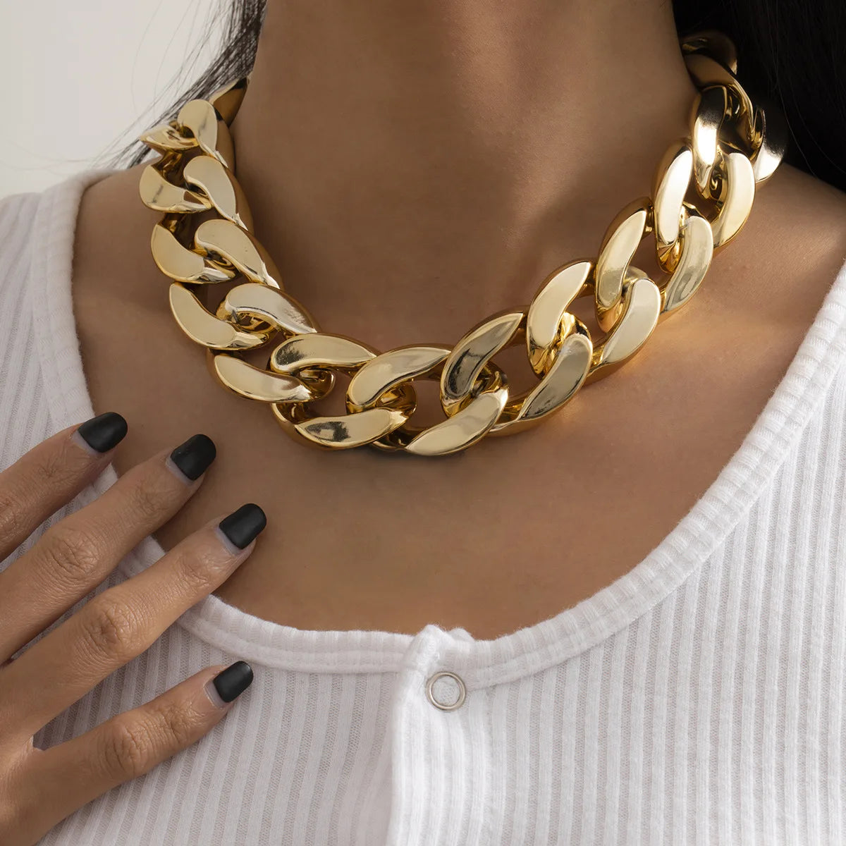 Retro Punk Metal Cuban Chain Link Necklace Geometric Cuban Link Necklace Hip Hop Minimalist Necklace for Men Women