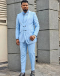 Sky Blue Men Suits Latest Coat Pant Design Groom Wedding Outfits Slim Fitted 2 Pieces Party Dress Business Style Formal Clothing