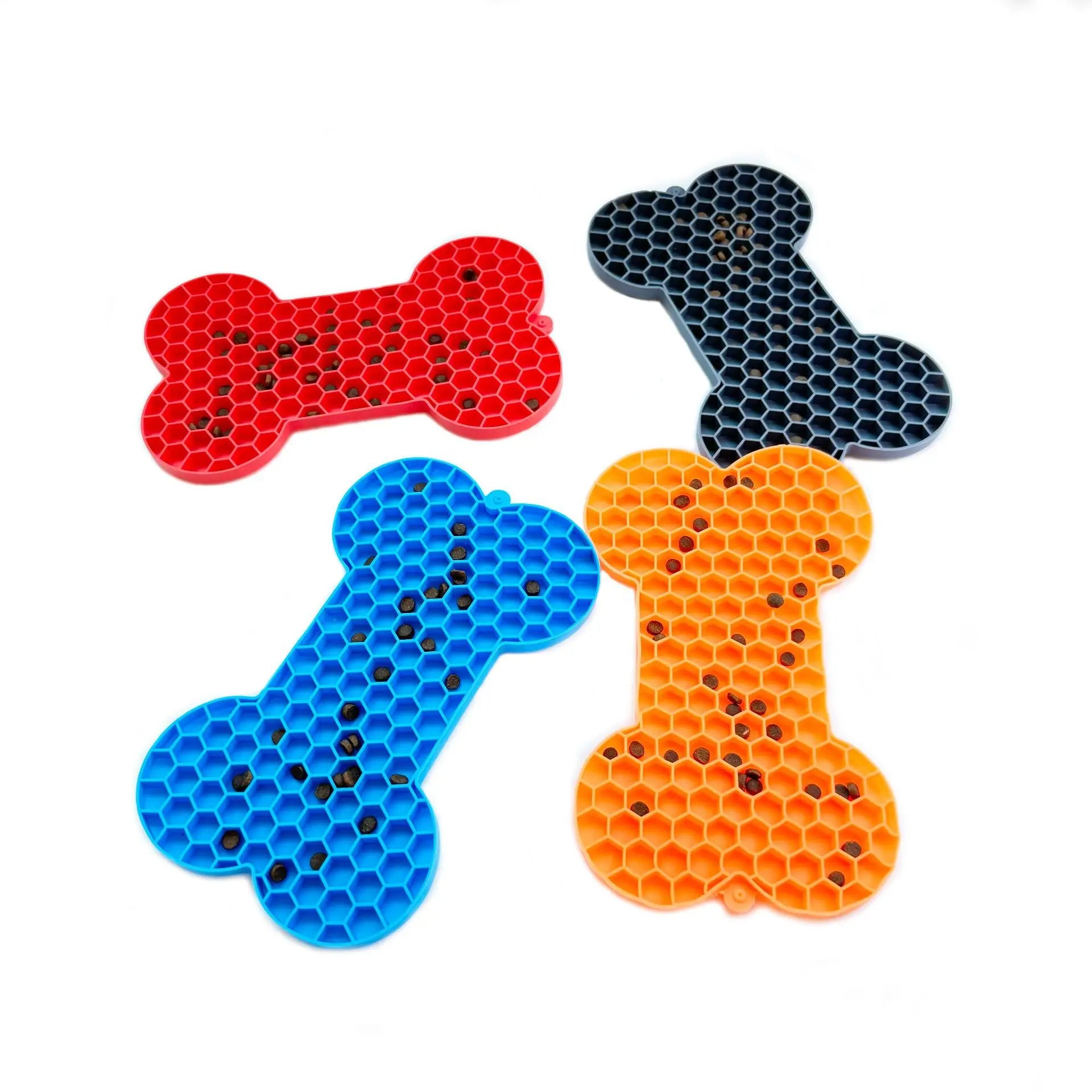 Eco-Friendly Non-Slip Silicone Dog Licking Mat Solid Pattern Pet Placemat Automatic Feed Bowl in Portable Bone-Shape Design