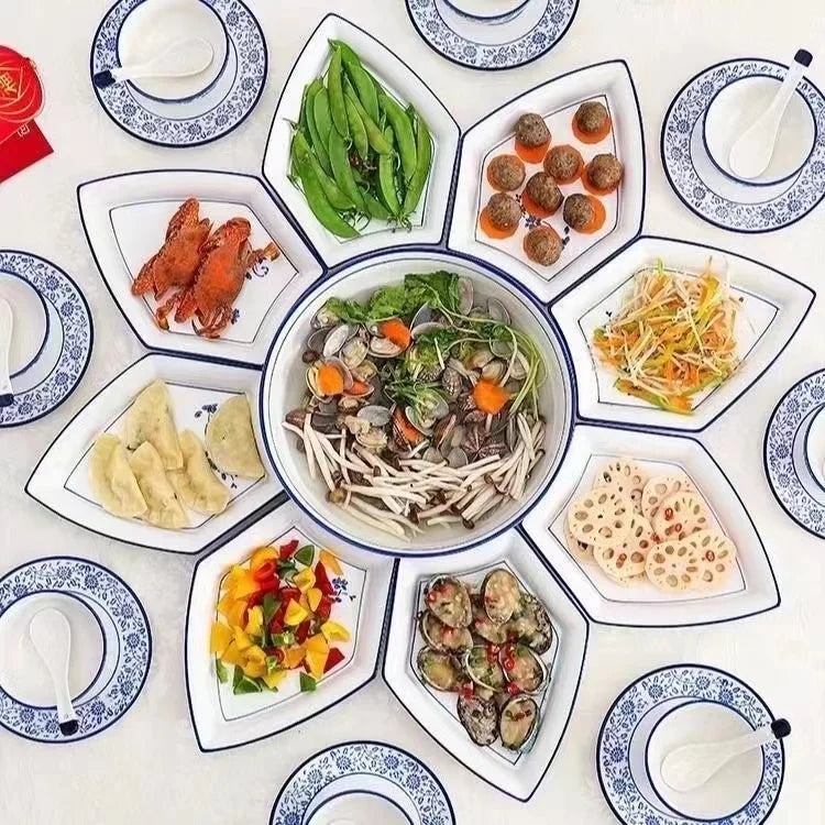 Hot Pot Restaurant Sets Southwestern Design Porcelain Melamine Banquet Table Platter Combination Plate Set Utensils Kit