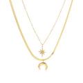 Fashion Luxury Gold Plated Eight-pointed Star Pendant Necklace Stainless Steel Moon Multilayer Snake Chain Jewelry for Women