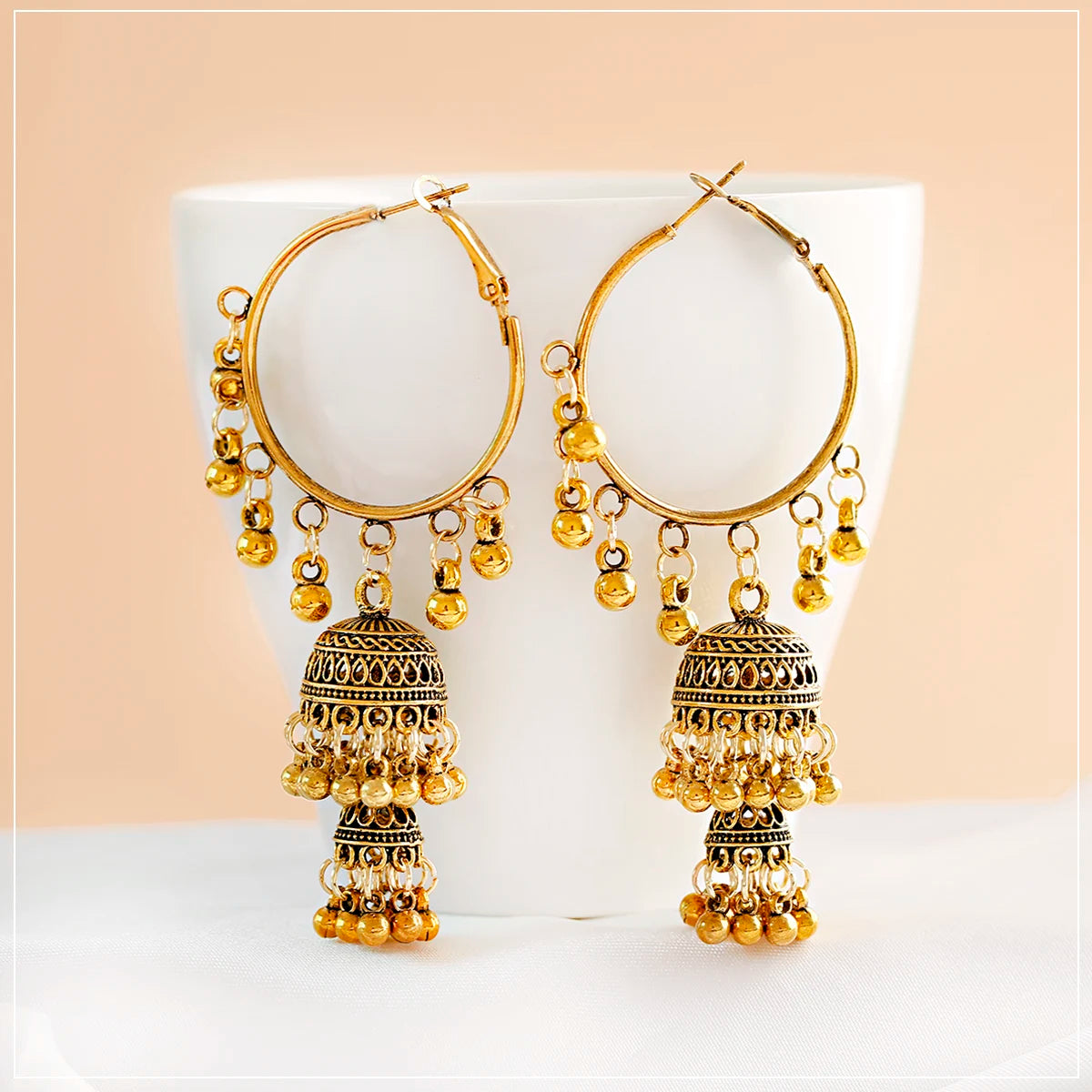 Vintage Women's Jhumka Indian Earrings Gold Silver Round Tassel Long Dangle Earrings Lantern Palace Earring