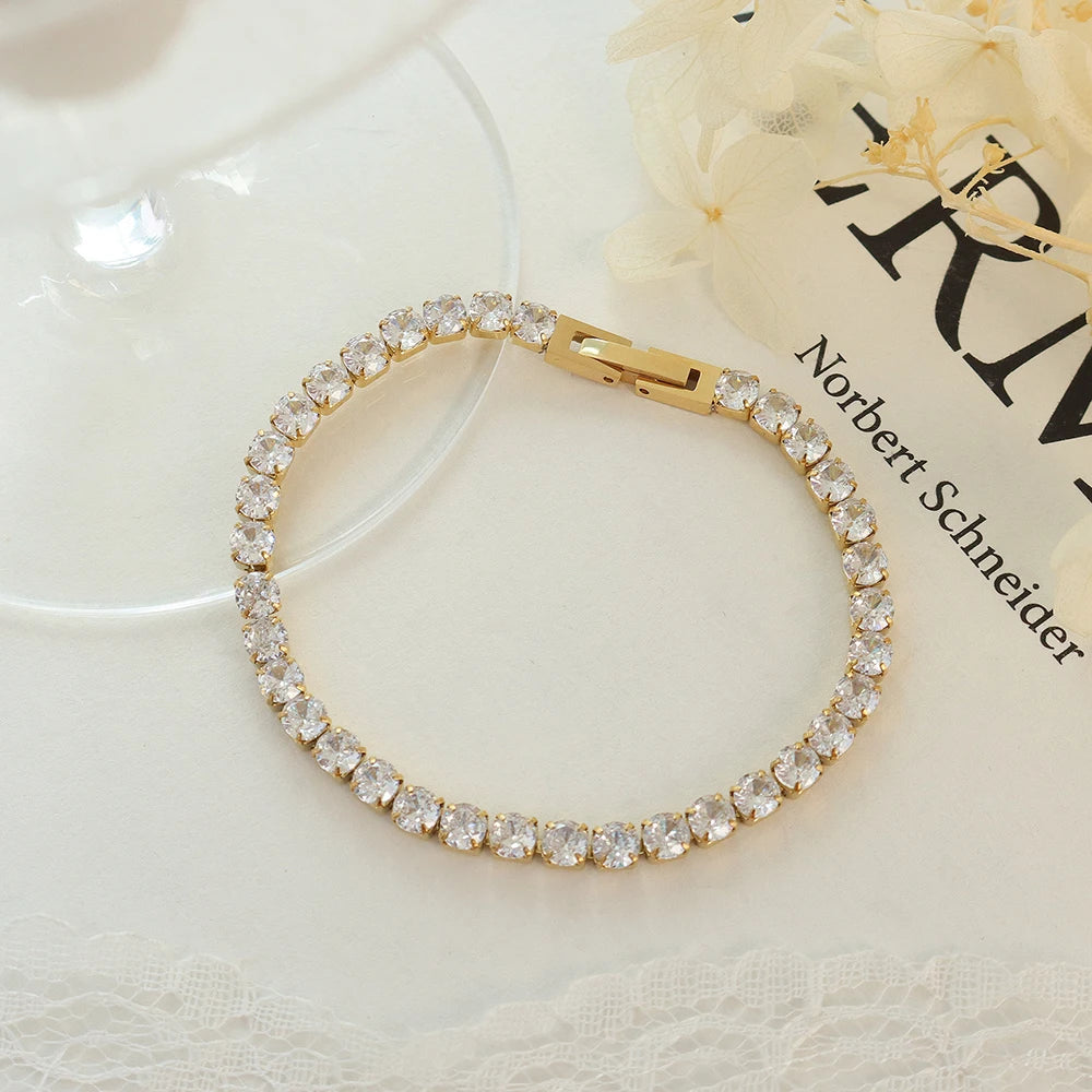 Fashion Handmade Stainless Steel Bracelet Trendy Fashion Jewelry with Geometric Zircon Drop Shipping Available