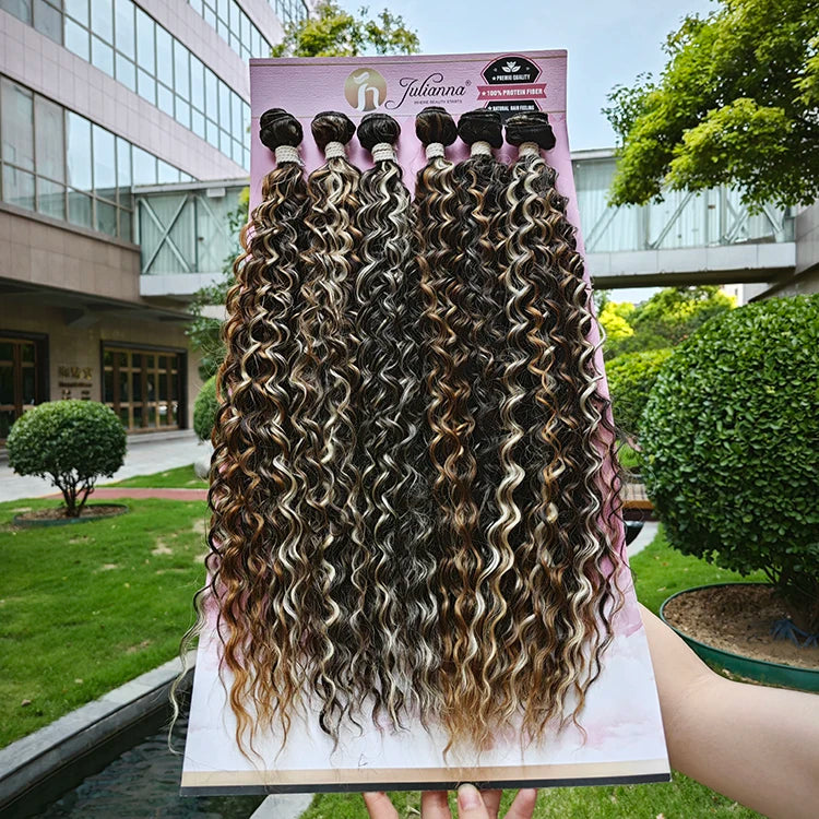 Wholesale Jerry Curls Brazilian Water Wave Protein Fiber Bio Organic Packet Soft Weft Synthetic Bundles Curly Hair Extension