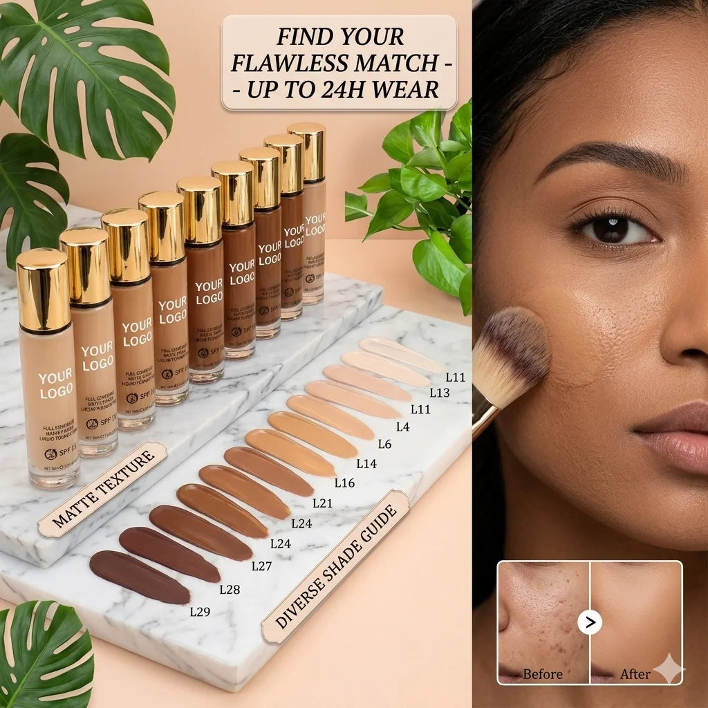 Wholesale High Quality Oil-Free Shine Control Full Coverage 24h Long Lasting Concealer Moisturizer Vegan Liquid Matte Foundation