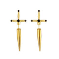 18K Gold Plated Stainless Steel Fashion Punk Gothic Jewelry Trendy Black Dagger Sword Stud Earrings for Women Girls