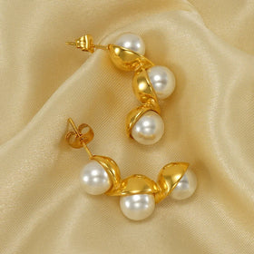Sample Cute Design Stainless Steel 18K Gold Plated Pearl Bead Stud Earrings for Women Elegant Jewelry