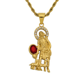 Fashion Unique Stainless Steel Sheep Breeder Figure Luxury Jewelry St Lazaraus San Zircon Hiphop Fine Necklaces for Women Men