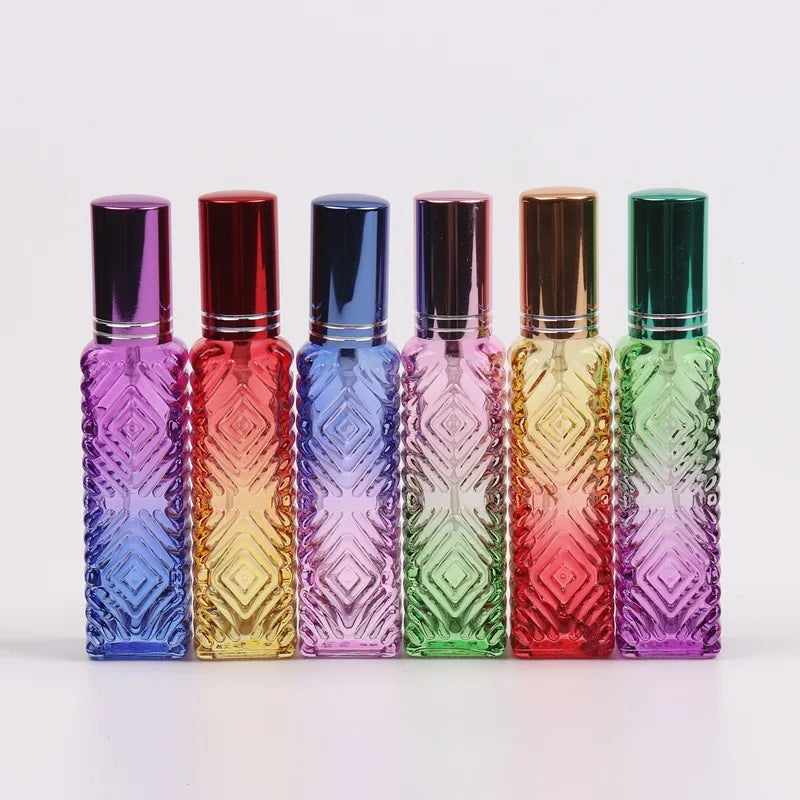 Luxury Mini Perfume Bottle 12ml Colored Glass Screen Printed Screw Cap Rectangle Spray Bottle