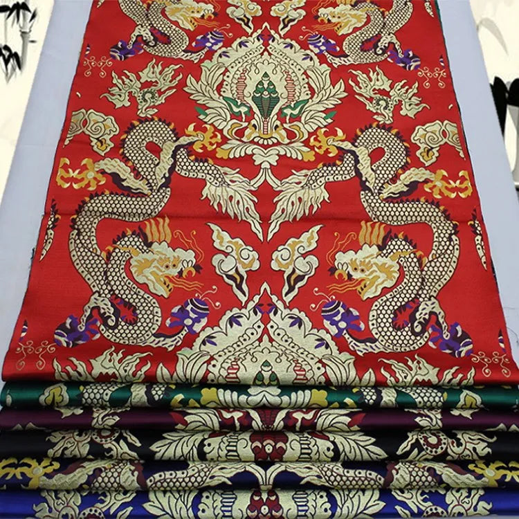 Hot Wholesale Stiff Jacquard Brocade Fabric Dragon Hand Painting Wonderful for Cheongsam Cloth Bride Wedding Dress Pants
