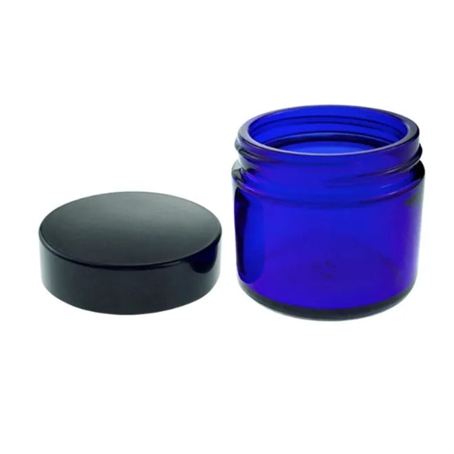 60ml 2oz Blue Straight Side Food Grade Cosmetic Glass Jars with Plastic Lids for Eye Cream & Face Mask