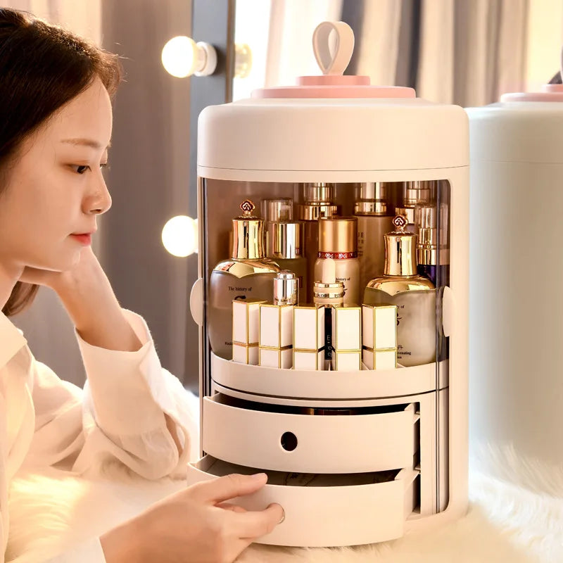 New Product Rotating Small Display Make up Organizer Portable Cosmetic Case Make up Box