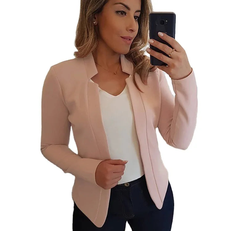 Guangzhou Auyan Women's Double Breasted Waistcoat Blazer Suit New Casual Professional Loose Polyester Long Solid Pattern