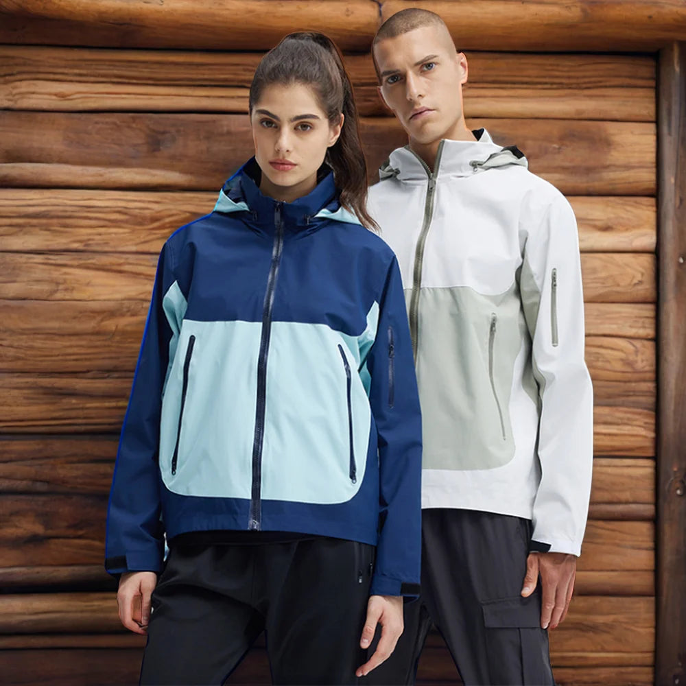 Custom Embroidered Waterproof Zip up Jacket Color Block Unisex Winters Wind Breaker 8000mm Hiking  Sports Men Outdoor Jacket