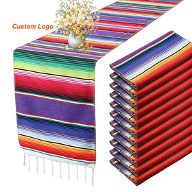 Custom Mexican Striped Table Runner Jacquard Style Serape Blanket Fabric for Fiesta Party Decoration