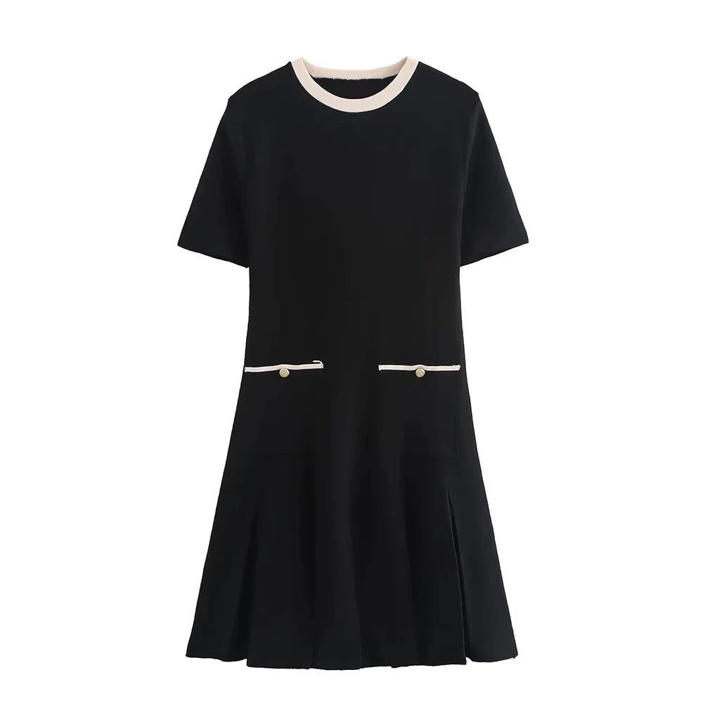 Autumn and Winter Fashion Knitted Dress Elegant Solid Color Pleated Knitted Dress Knit Dress for Women