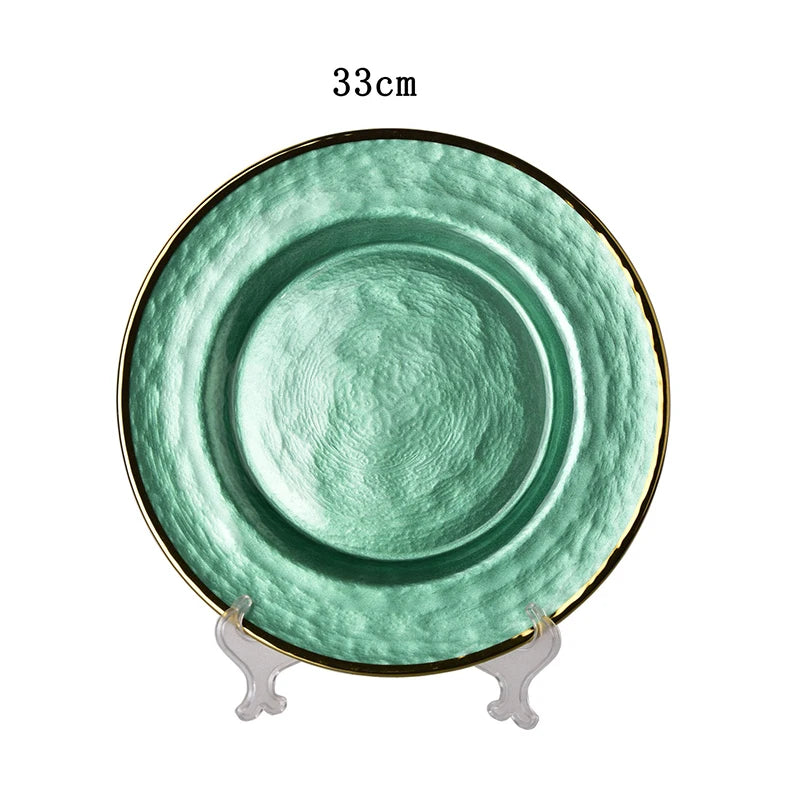 33cm 13 Inch Eco-Friendly Europe Style Silver Gold Glass Green Under Plate Dish for Home Party Wedding Decoration