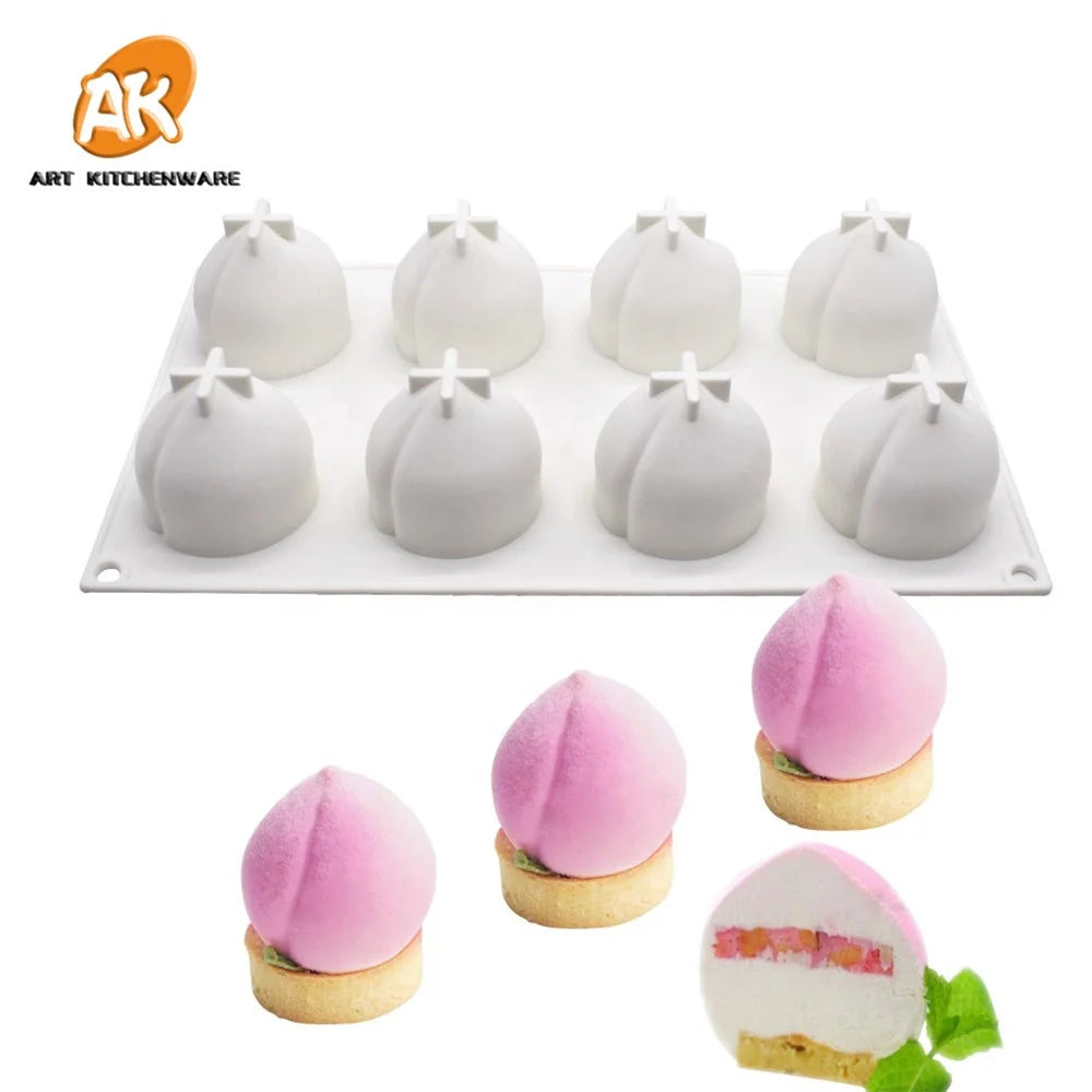 AK 8--cavity Peach Shaped Silicone Mousse Cake Molds for Bakery Kitchenware Pastry Baking Tools Chocolate Mold MC-128