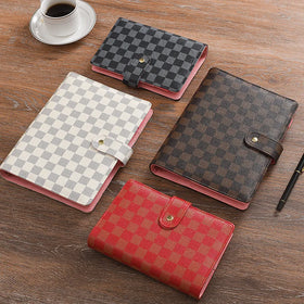 Wholesale A6 A5 Grid pattern PU leather budget binder Work Agenda 6 rings spiral notebook budget planner with 80 sheets paper