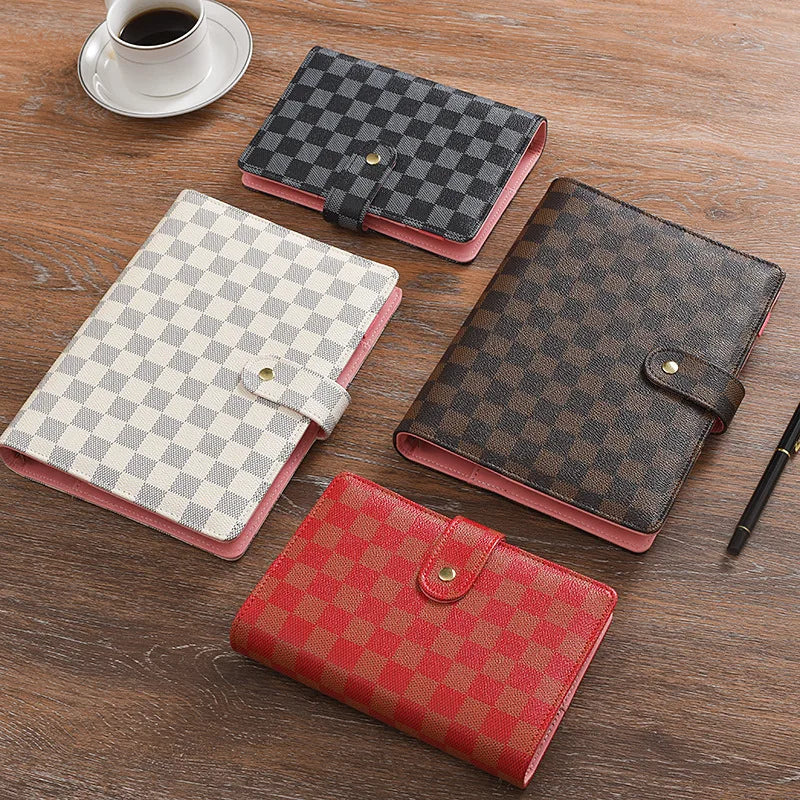 Wholesale A6 A5 Grid pattern PU leather budget binder Work Agenda 6 rings spiral notebook budget planner with 80 sheets paper