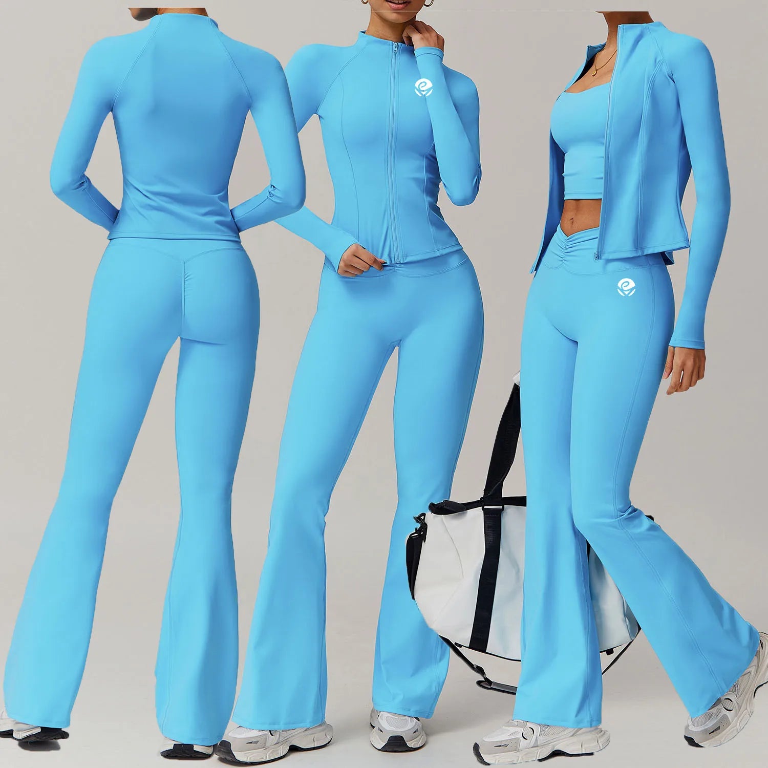 High Stretchy Workout Athletic Suits Gym Fitness Sets Yoga Jackets Compression Flare Pants Women Sport Clothing Active Wear Sets