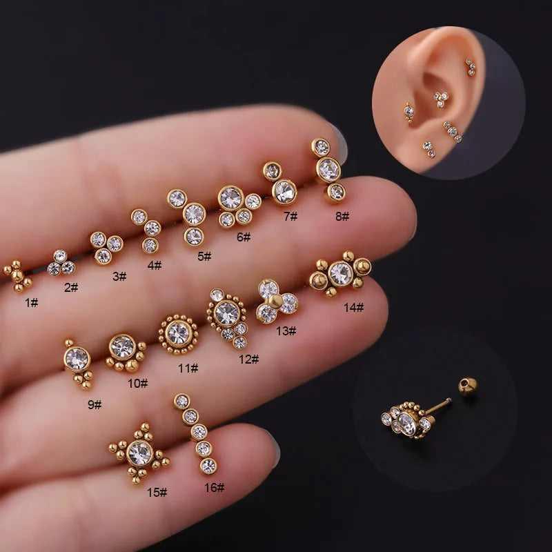 Dropshipping New 16G Pure Stainless Steel Diamond Lip Studs Ear Bone Studs Popular Piercing Earrings Foreign Body Jewelry