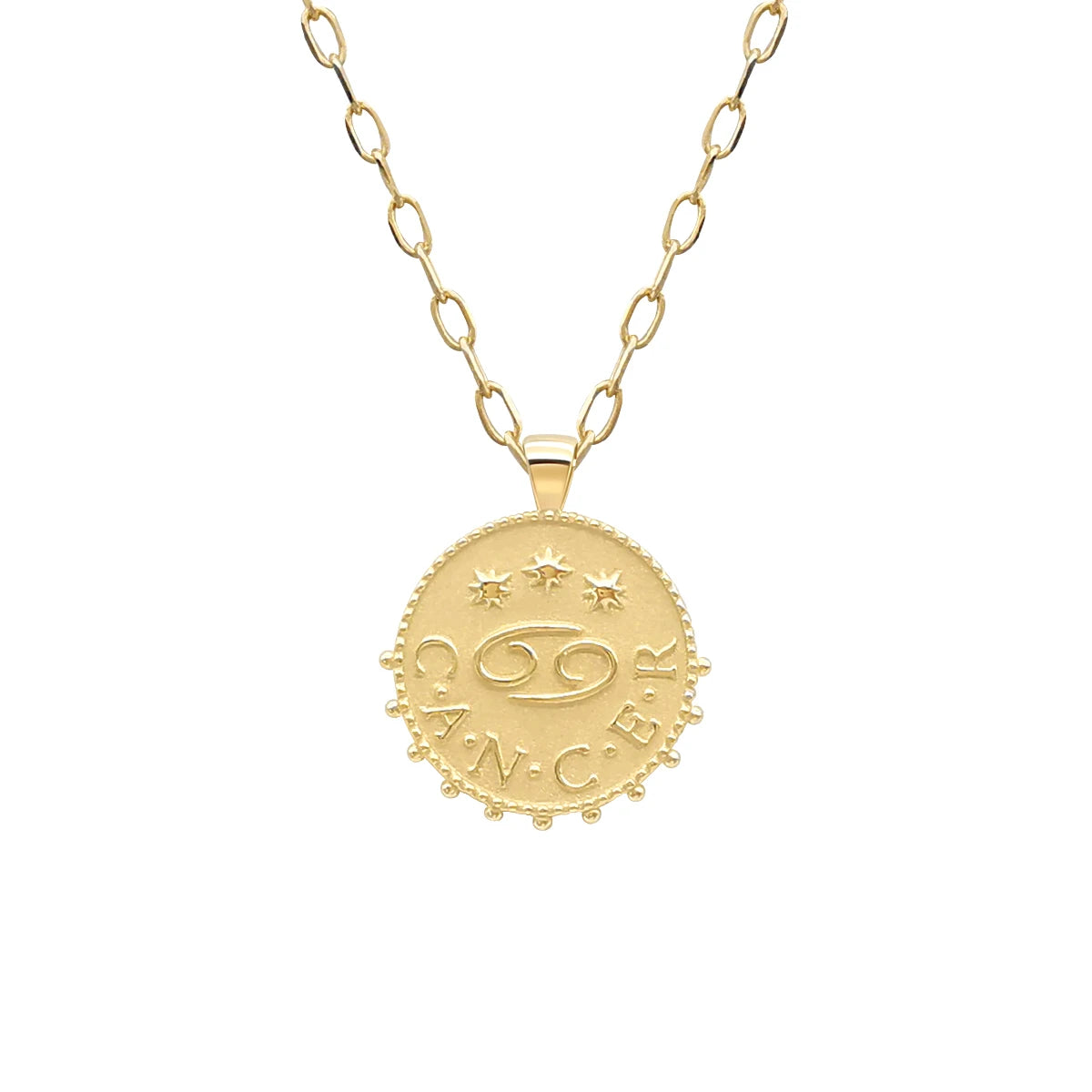 Au585 14K Solid Yellow Gold Zodiac Cancer Signs Pendant Necklace Paper Clip Chain Link 14K Gold Jewelry Wholesale Available