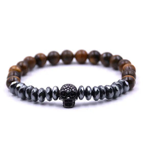 Wholesale Price Newly Style 8mm Natural Charm Beads Bracelet With Black Onxy Stone Skull Handmade Jewelry Bracelet