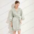 FUNG 3031 Women Lace Trim Robes Silk Satin Bridal Robe Wedding Party Sleepwear