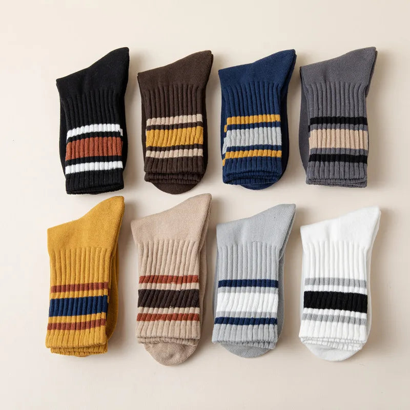 Stripe Color Block Spandex 75 Organic Combed Cotton Warm Thick Cushion Winter Sock for Men