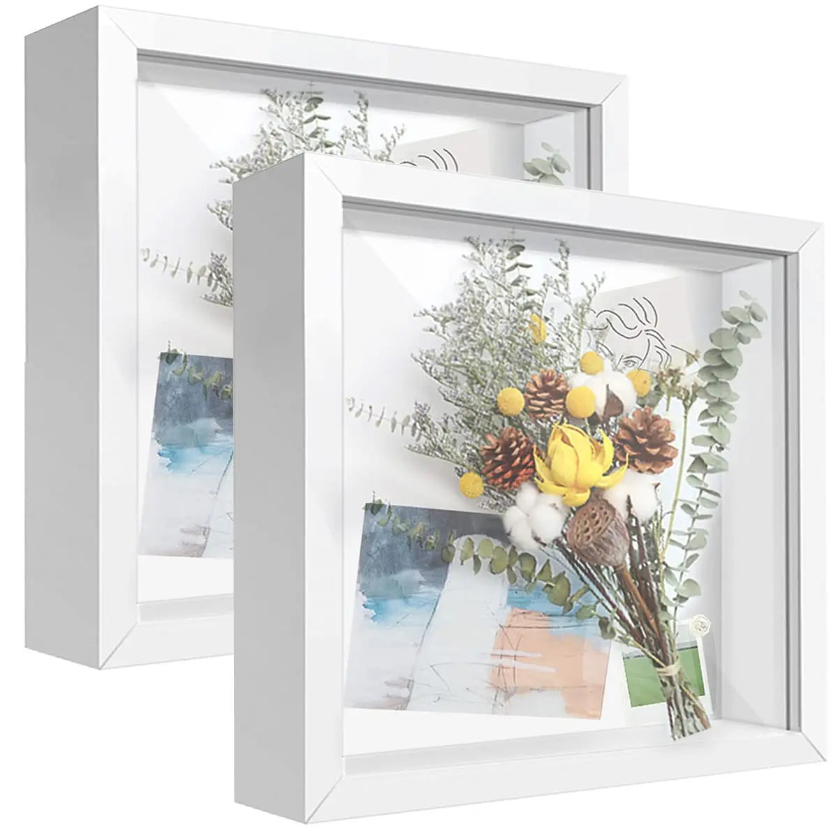 Photo Frame White 3d Deep Art Picture Frame Box Dried Flower Leaves Wood MDF Shadow Box Photo Frame A4 A3
