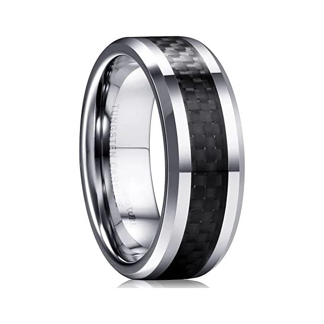 Fashion Carbon Fiber Tungsten Carbide Polished Surface Wedding Ring for Men