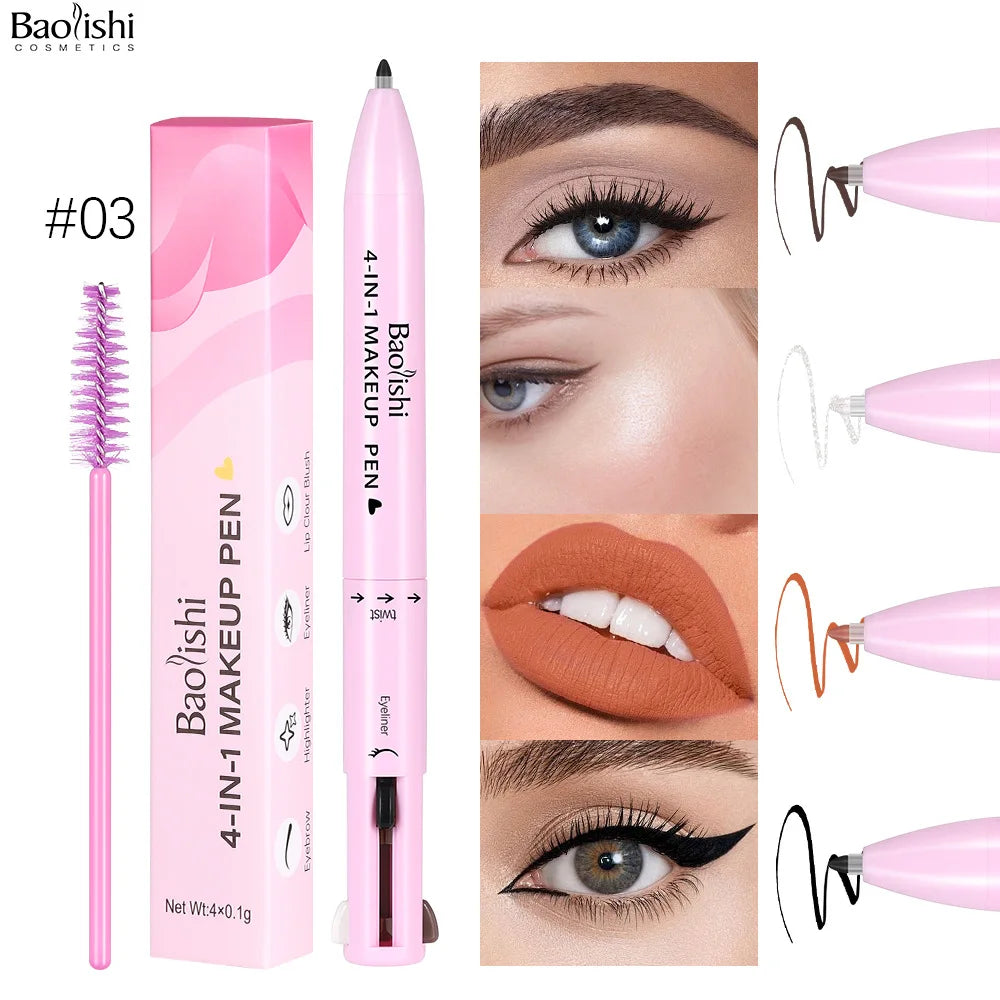 Four-in-one Shiny and Shiny Self-owned Brand Moisturizing Full Lip Gloss Shimmer Lip Glaze Non-stick Waterproof  Lip Liner