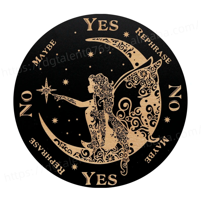 Tailai 6-8inch Fairy on the Moon Black Pendulum Divination Board for Answers Divination Tools for Occult Practices Altar Decor