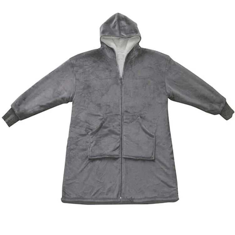 Oversized Zipper Sherpa Wearable Blanket Hoodie Sherpa Fleece Blanket Sweatshirt with Pockets and Sleeves