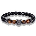 Men's Fashion Jewelry 4 Colors CZ Wolf Head Accessories Matte Agate Black Agate Beads Natural Tiger Eye Stone Bracelet Steel