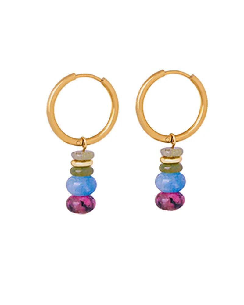Hot Selling Fashion Trend Brand Stainless Steel 18k PVD Gold Plated Hoop Natural Stone Pearl Tassel Earrings for Women