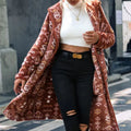 Vintage Aztec Geometric Print Winter Flannel Plush Fleece Midi Long Knitted Hooded Coats Cardigan for Ladies Women Outwear