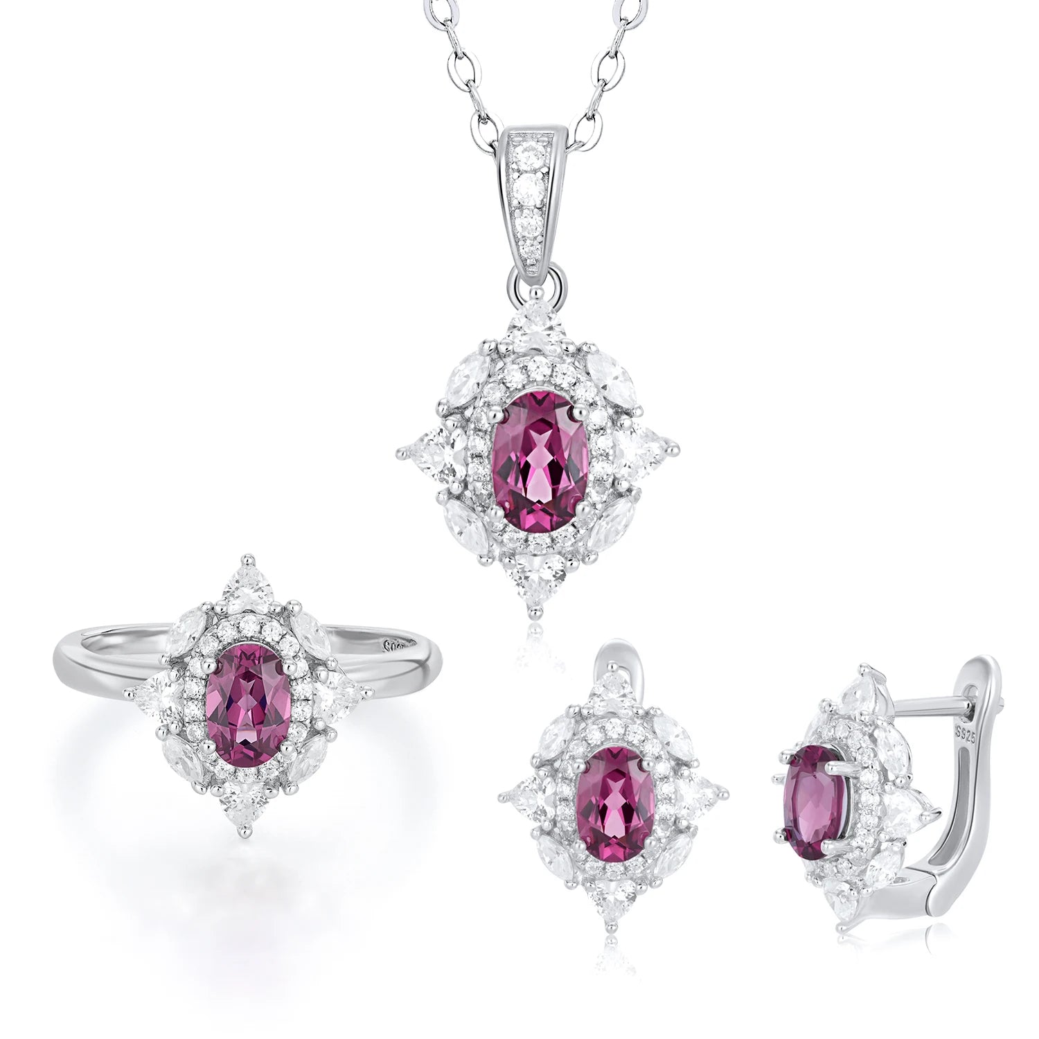 YBO Customizable 925 Sterling Silver Geometric Jewelry Set Natural Pyrope CZ Earrings Necklaces Rings Trendy Engagement Gift