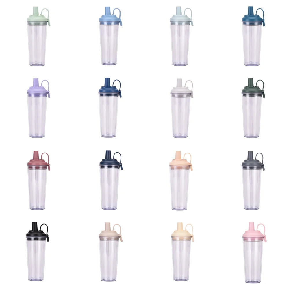 New Double-layer Plastic Tumbler Custom Large Hole Suction Pearl Milk Tea Portable Magnetic Handle Water Tumbler for Bubble Tea
