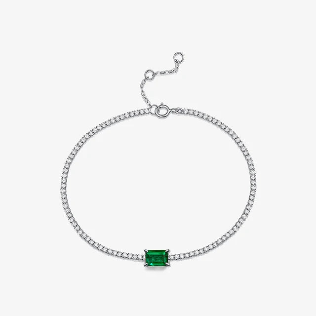 925 Sterling Silver Emerald Bracelet Cubic Zirconia CZ Stone Tennis Bracelet for Women