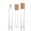 Luxury 10ml Top Grade Round square Glass Roll on Bottle With Real Bamboo Cap for Cosmetics