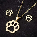 Fashion Non Tarnish 18K Gold Silver Plated Charm Cat Dog Paw Necklace Earring Jewelry Set for Women Ladies