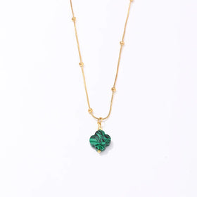 Emerald Clover Natural Pendant Women's Necklace Stainless Steel Light Luxury Birthday Gift Pendant Malachite Clover Necklace