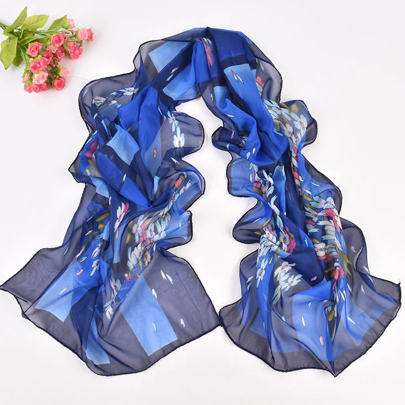 Factory Wholesale New Fashion and Fresh Small Fragmented Flower Printed Chiffon Long Scarves Wholesale Sunscreen Women's Scarves